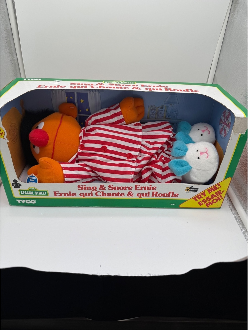 Vtg 1997 Tyco Sesame Street Sing & Snore Ernie #37207 In Box Bilingual Packaging